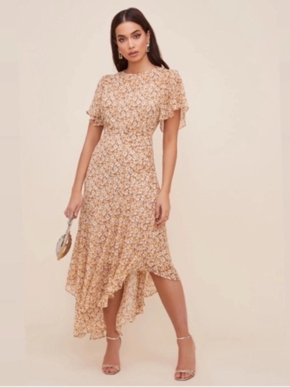 ASTR The Label NWT Floral Asymmetrical Midi Dress in Mustard
